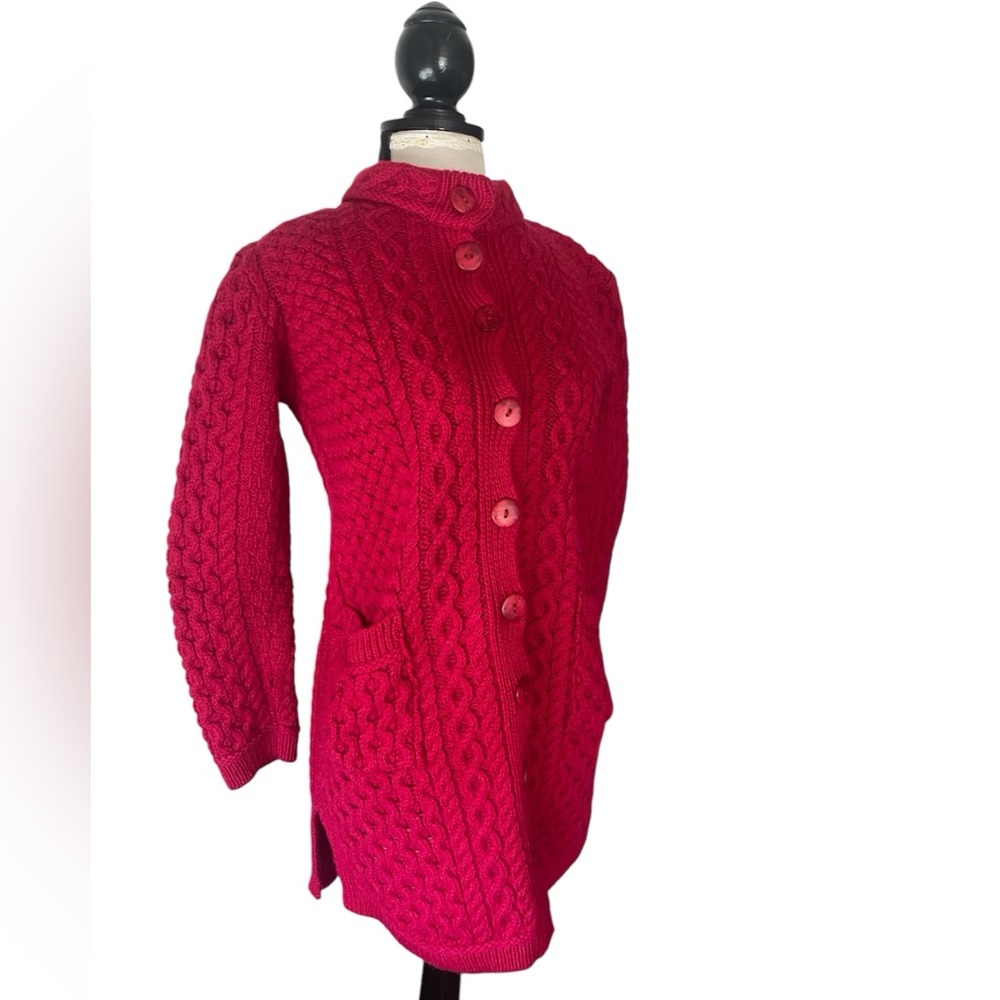 Vintage Aran Crafts Ireland 100% Merino Wool Cable Knit Cardigan Size S